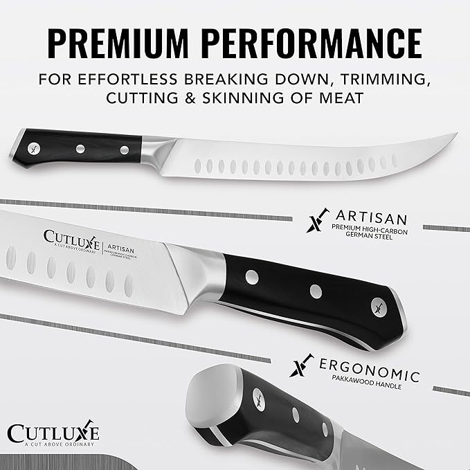 Cutluxe Butcher Knife – 10″ Cimeter Breaking Knife, Razor Sharp Forged High Carbon German Steel