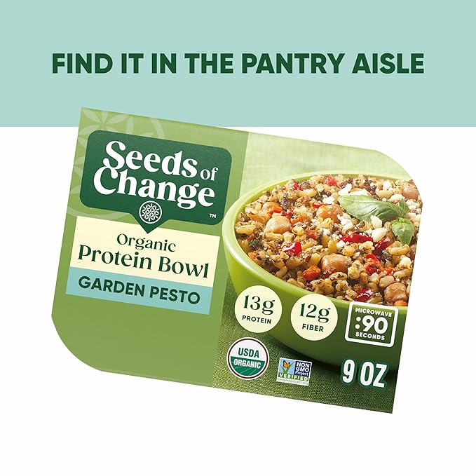 SEEDS OF CHANGE Organic Protein Bowl Garden Pesto, Prepared Entr챕e, Microwave in 90 Seconds, 9 oz