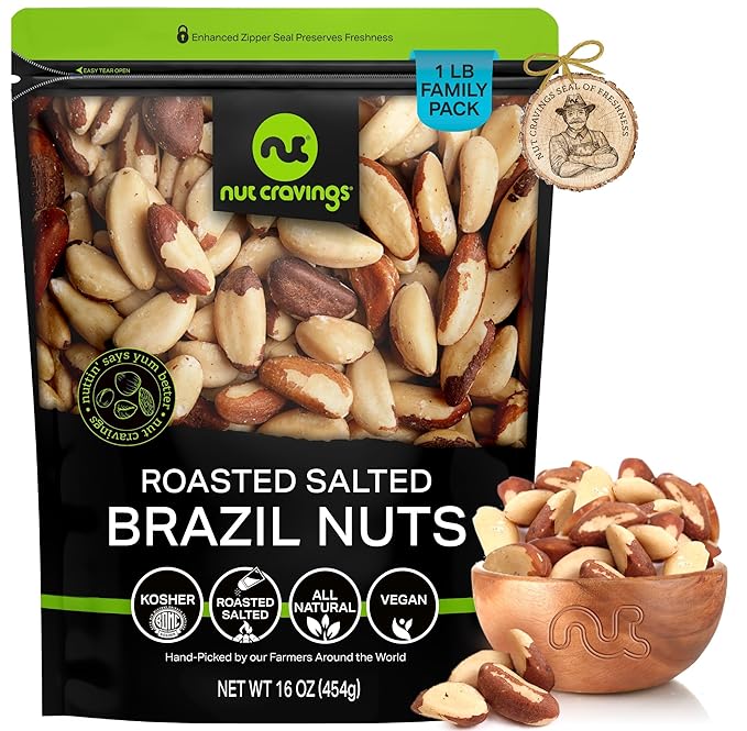 NUT CRAVINGS - Brazil Nuts Roasted & Salted - No Shell, Whole (16oz - 1 LB) Bulk Nuts Packed Fresh
