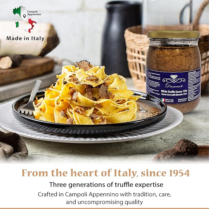 Diamante Italy White Truffle Sauce with High 15% White Truffle Content - Authentic Italian Gourmet