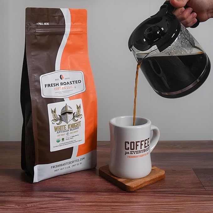 Fresh Roasted Coffee, Organic White Knight | USDA Organic, Kosher | Light Roast 2 lb (32 oz), Whole