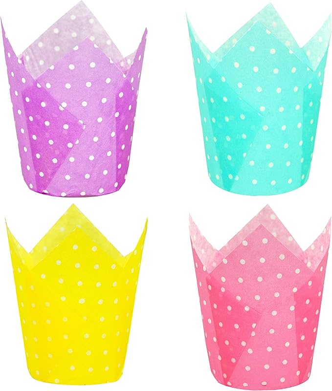 Large Muffin Greaseproof paper Baking cupcake cups, 2-1/4" x 4" Blue,Yellow,Pink,Purple printed