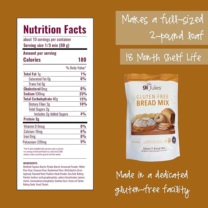 gfJules Certified Gluten Free Bread Baking Mix | Loaf, Baguettes, Bagels, Focaccia and more | No