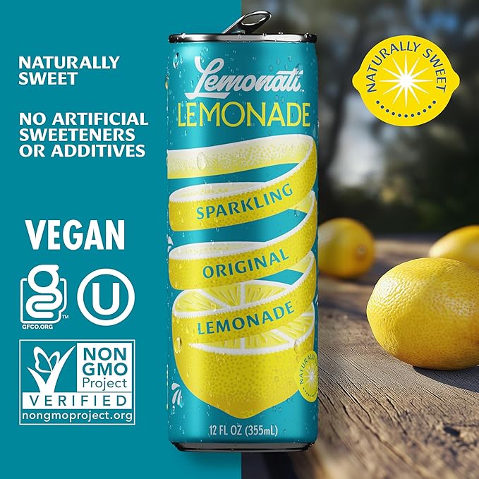 Lemonati Lemonade Sparkling Original Lemonade, No Artificial Sweeteners or Flavors, Gluten-Free