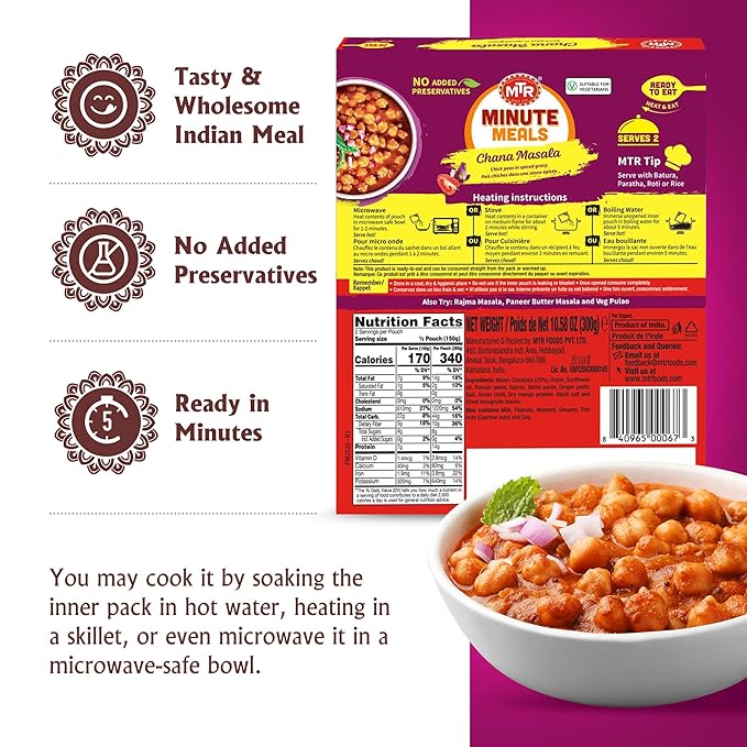 MTR - Minute Meals: Chana Masala - Savory Chickpeas in Spiced Gravy - Authentic Indian Ready-to-Eat