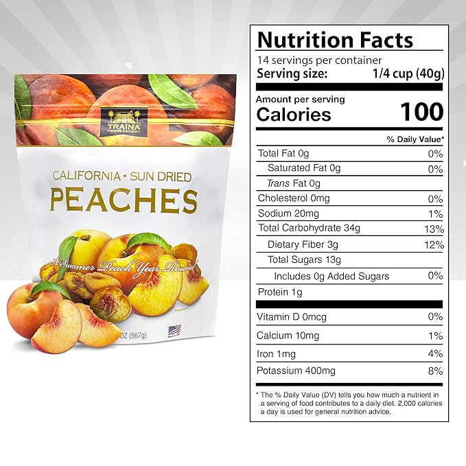 Traina Home Grown California Sun Dried Peaches - Healthy & Non-GMO, Natural Sweet Flavor Fruit No