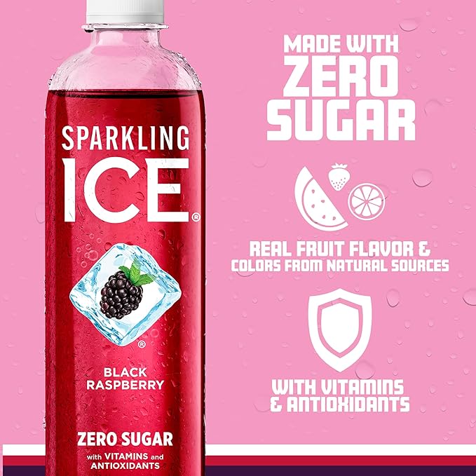 Sparkling Ice, Black Raspberry Sparkling Water, Zero Sugar Flavored Water, with Vitamins and