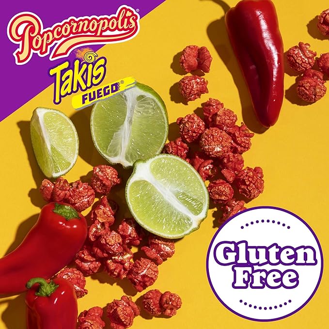 Popcornopolis Fuego Takis 5 ct, 2 oz Case, Hot Chili Pepper & Lime Flavored Extreme Savory Popcorn