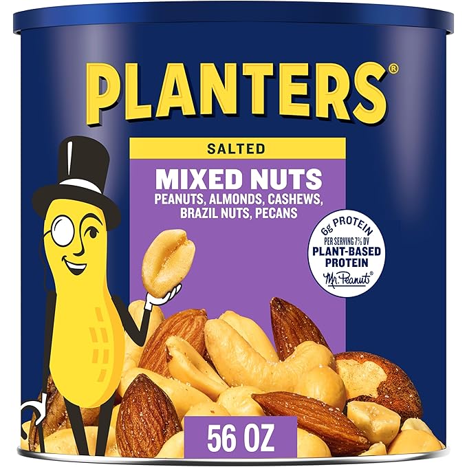 PLANTERS Salted Mixed Nuts, Peanuts, Almonds, Cashews, Brazil Nuts and Pecans, Party Snack
