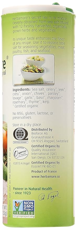 A. Vogel Herbamare Seasoned Sea Salt - USDA Organic - Seasoning Salt Infused with 12 Herbs - 33%