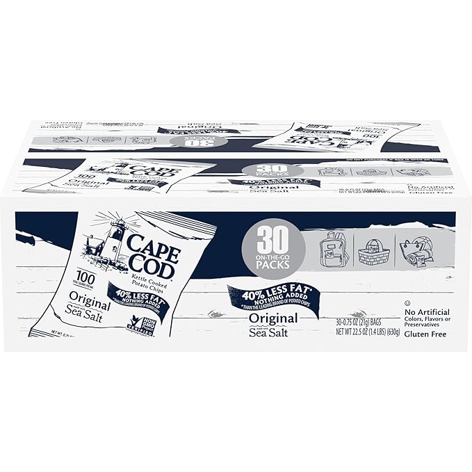Cape Cod Potato Chips, Original Less Fat Kettle Cooked Chips, Snack Bags, Reduced Fat Original