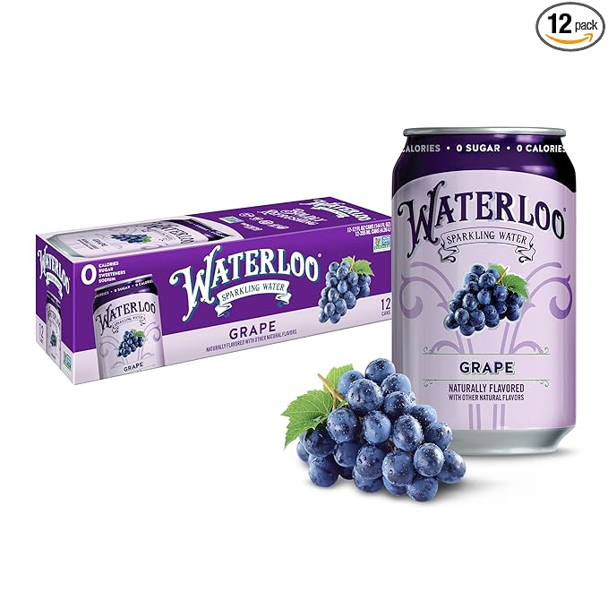 Waterloo Sparkling Water, Grape Naturally Flavored, 12 Fl Oz Cans (Pack of 12) – Zero Calories and