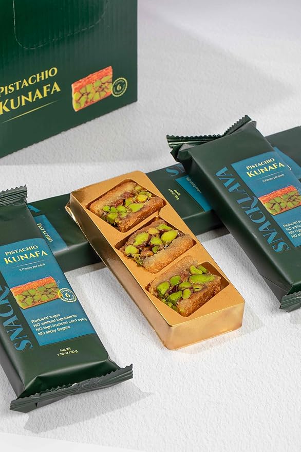Snacklava Pistachio Kunafa Bites - 20 Pack (3 Pieces per Pack) - No Artifical Ingredients, Colors