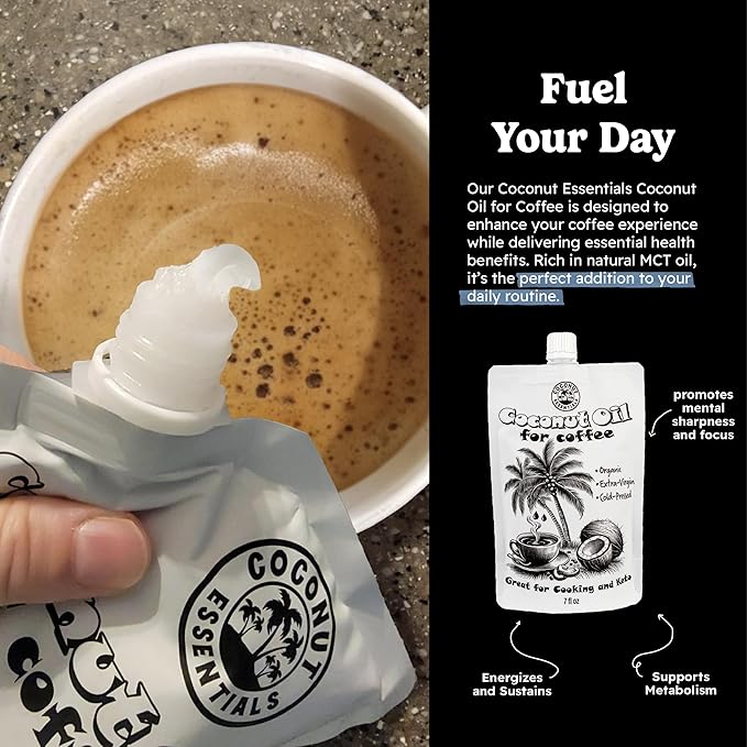 Coconut Essentials - Organic Coconut Oil for Coffee, Cold-Pressed, MCT Oil for Weight Loss, Brain &