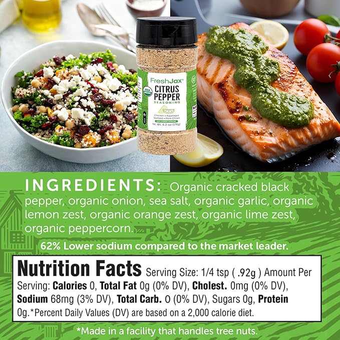 FreshJax Organic Citrus Pepper Seasoning ??5.7 oz | Zesty Lemon Pepper Spice Blend for Chicken