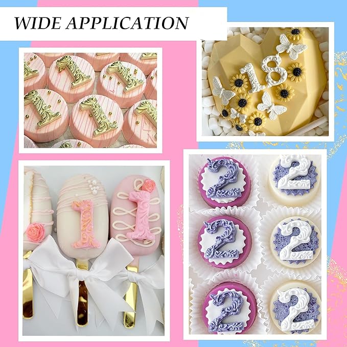 Silicone Fondant Molds, AIMEIKI 2 Pack 3D Silicone Number 0-9 Embossed Fondant Chocolate Baking