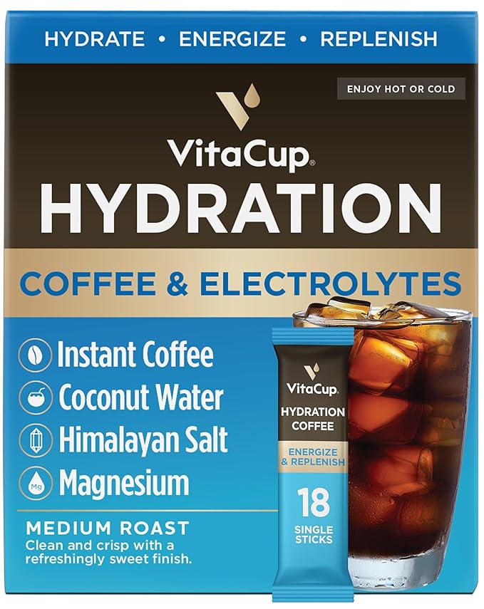 VitaCup Hydration Coffee Packets, The First Coffee That Hydrates You w/Electrolytes, Coconut Water