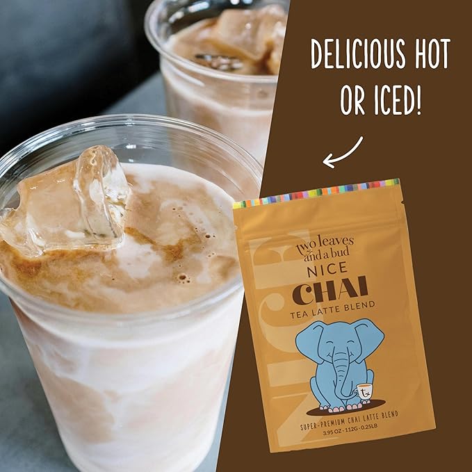 Two Leaves and a Bud Nice Chai, Tea Latte Mix, Powdered Chai Latte Tea Mix, Vegan, Dairy Free, Low