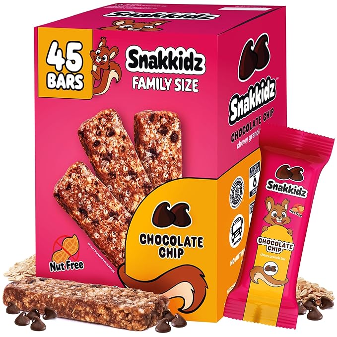 Snakkidz Organic Chewy Granola Bar, Allergen Free, Made with Avocado Oil, Low Sugar (45 Bars