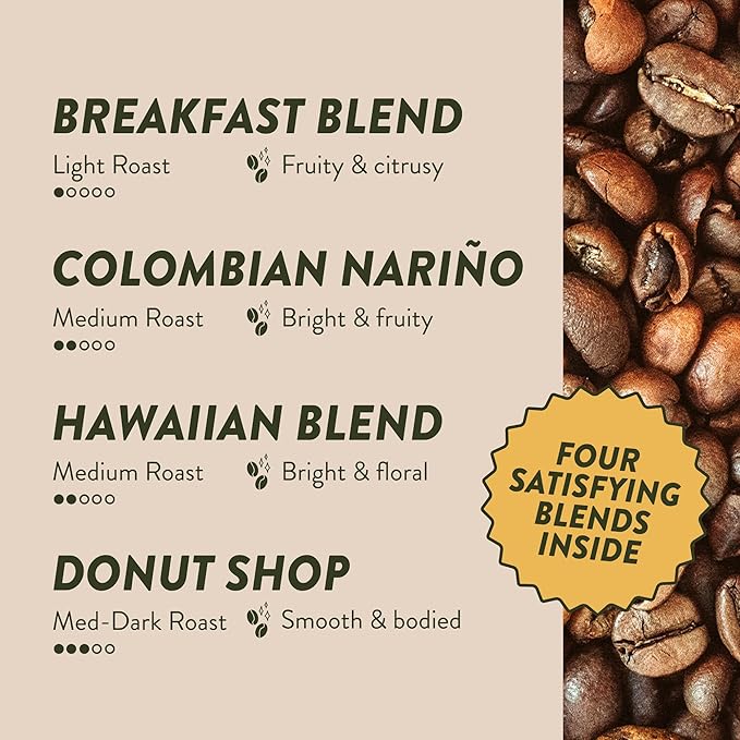 Angelino's Coffee - Medium Roast Coffee Pods Variety Pack, 96 Count - Includes Breakfast Blend