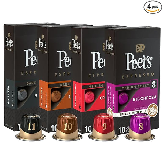 Peet's Coffee, Dark and Medium Roast Espresso Capsules Variety Pack, Compatible with Nespresso