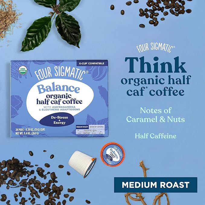 Four Sigmatic Adaptogen Coffee K-Cups | Organic Medium Roast Ground Coffee with Ashwagandha