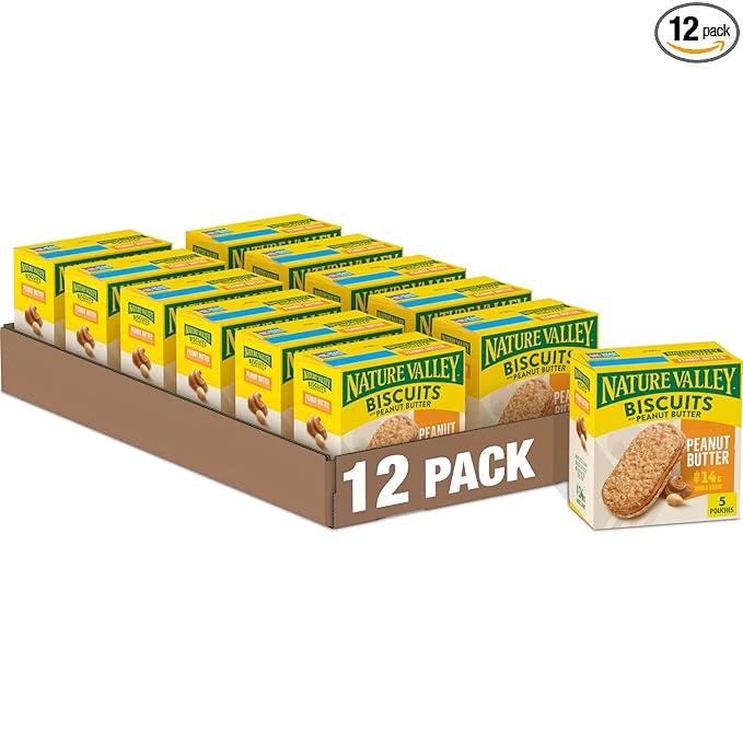 Nature Valley Biscuit Sandwiches, Peanut Butter Snack, 5 ct, 6.75 OZ (Pack of 12)