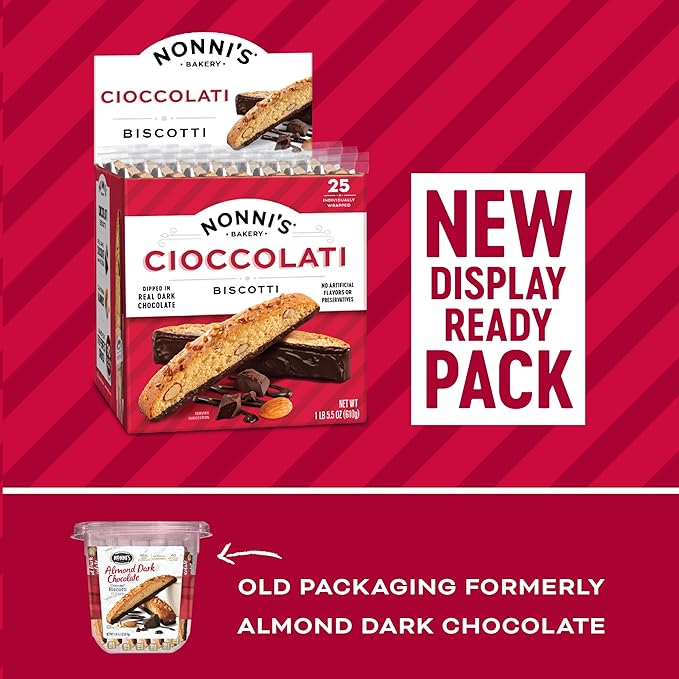 Nonni's Cioccolati Dark Chocolate Almond Biscotti Cookies ??Individually Wrapped Italian Coffee