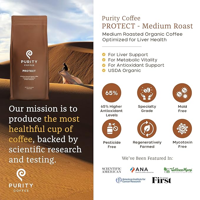 Purity Coffee PROTECT Highest Antioxidant Light-Medium Roast - USDA Certified Organic Specialty