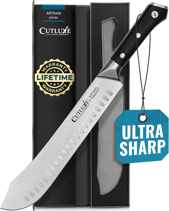 Cutluxe Butcher Knife – 10″ Bullnose Carving Knife, Forged High Carbon German Steel – Full Tang &