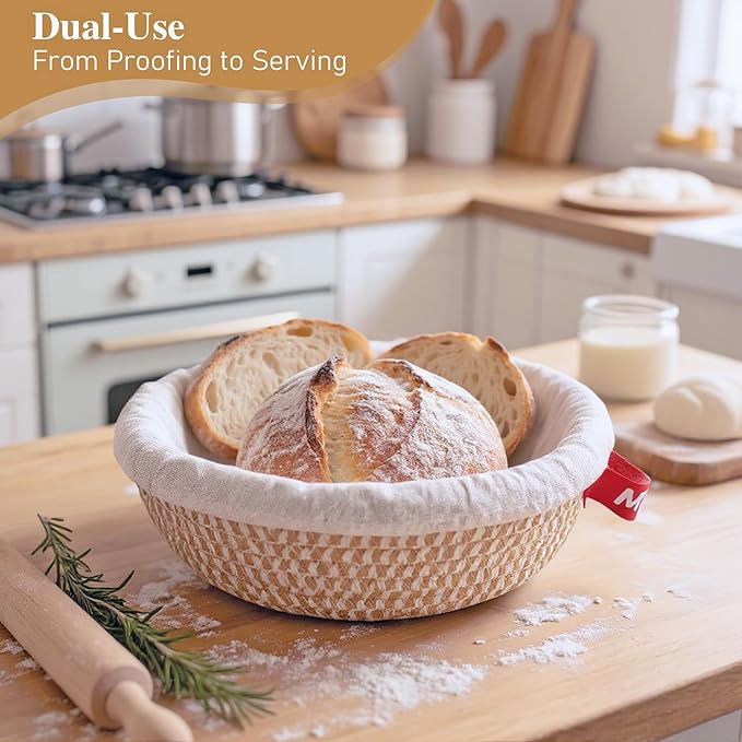 Sourdough Bread Baking Set,10" Round and 11" Oval Rope Banneton Proofing Basket with