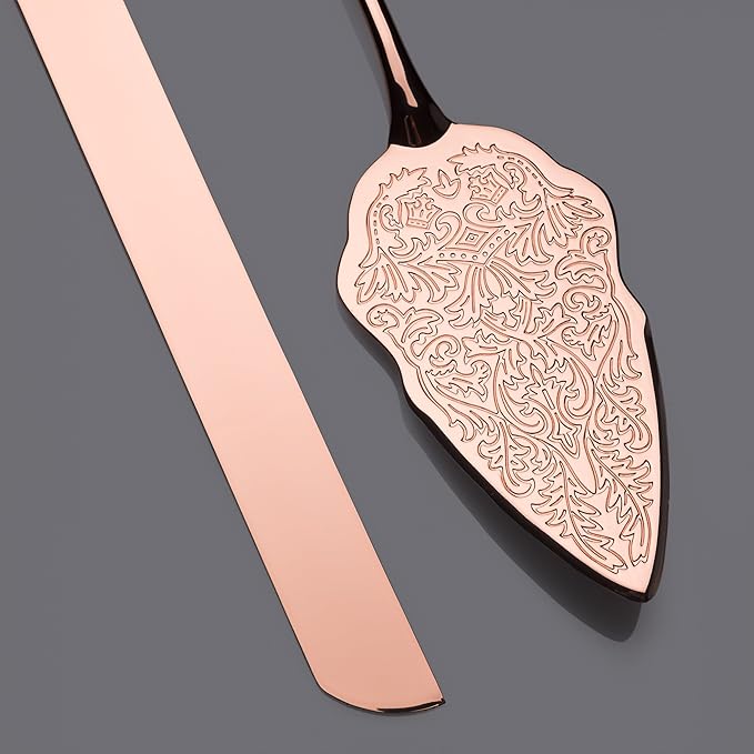 Ella Celebration Cake Knife & Server Set, Rose Gold Cake Cutting Sets for Wedding, Anniversary