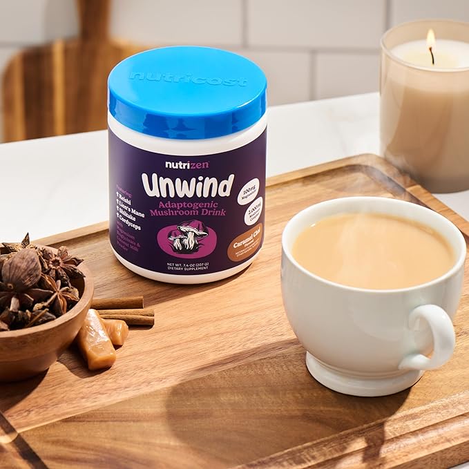 Nutricost Nutrizen PM Unwind Adaptogenic Mushroom Drink (Caramel Chai Flavored) 30 Servings
