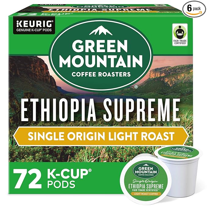 Green Mountain Coffee Ethiopia Supreme Keurig Single-Serve K Cup Pods, Light Roast Coffee, Ethiopia