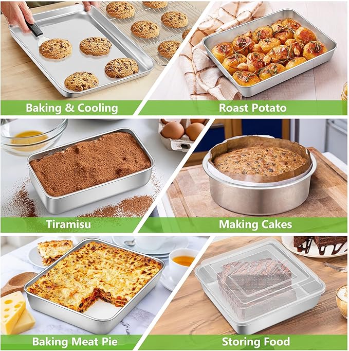 Bakeware Sets of 11, P&P CHEF Stainless Steel Baking Pans Set, Includes Baking Sheets and Rack