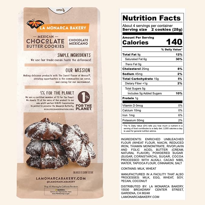 Mexican Chocolate Butter Cookies, 4 Ounce (Pack of 3), Made with Real Butter and Fair Trade Cacao
