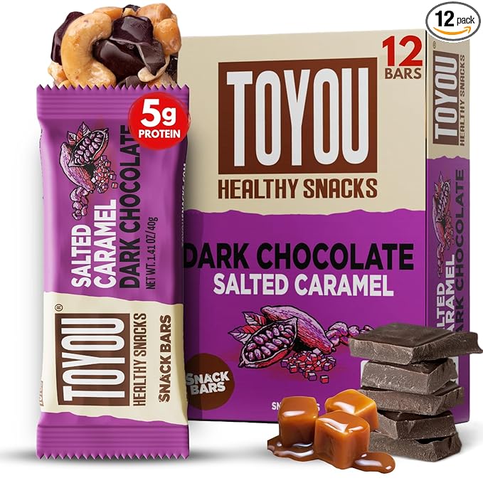 ToYou Chewy Fruit and Nut Bars - Healthy Protein Snacks | Salted Caramel Dark Chocolate - 1.41