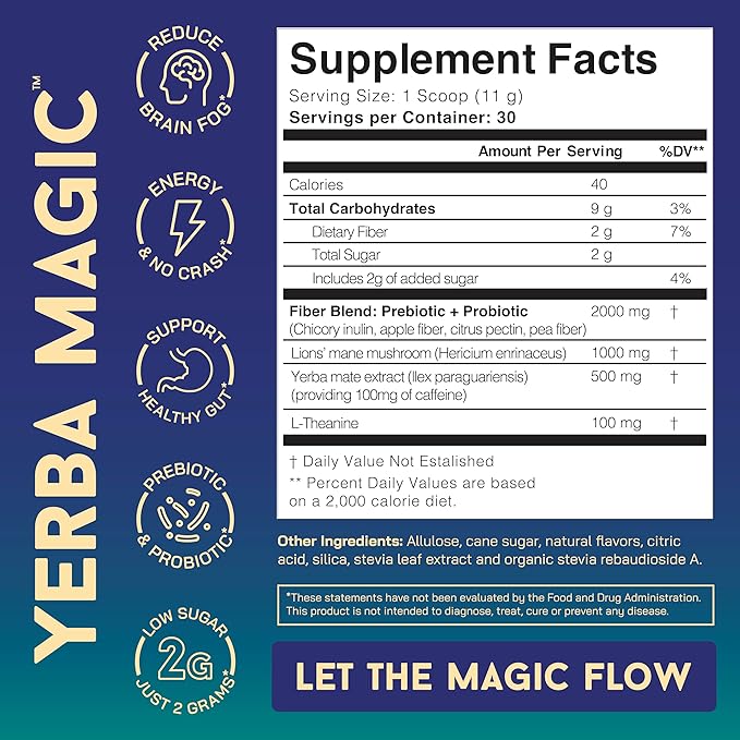 Yerba Mate Instant Tea Powder, 3-in-1 Super Drink - Clean Energy, Brain Fog Buster, and Gut Health