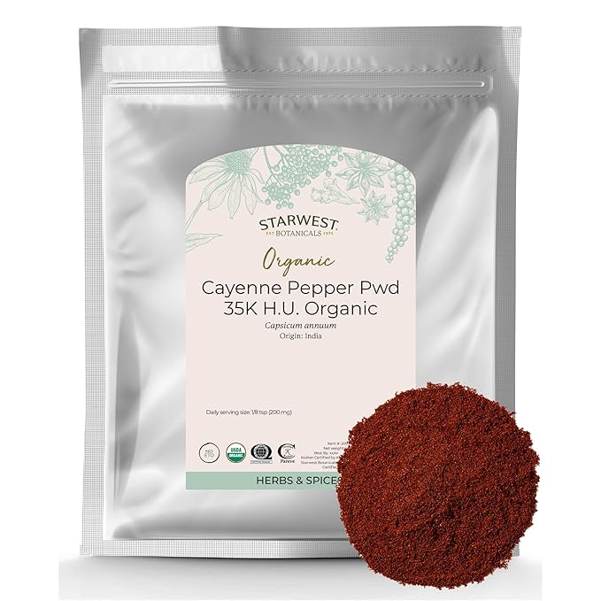 Starwest Botanicals Organic Cayenne Pepper Powder 35k HU - Adds Heat, Red Pepper Spice for