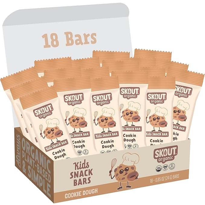 Skout Organic Cookie Dough Kids Snack Bars (18 Pack) | Organic Kids Snack Bars | School Snacks &