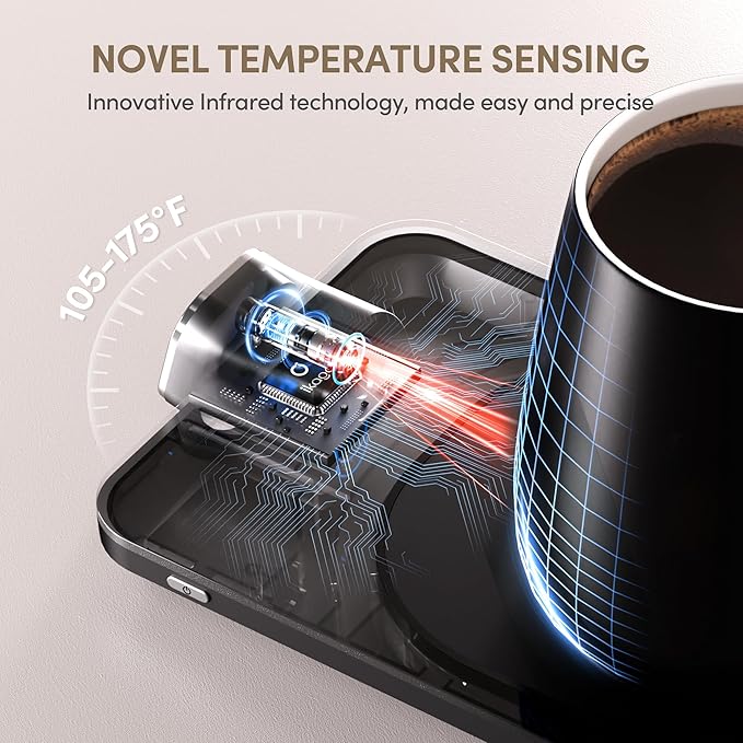 2Pcs Heated Coffee Mug Warmer & Mug Set - Heated Mug Warmer Plate with Auto Shut Off, 1°F Precise