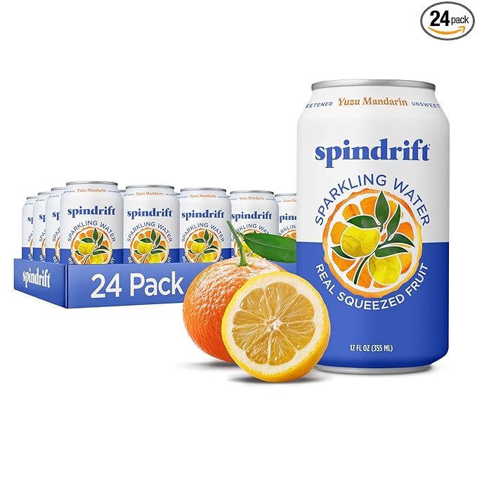 Spindrift Sparkling Water, Yuzu Mandarin Flavored, Made with Real Squeezed Fruit, 12 Fl OZ Cans