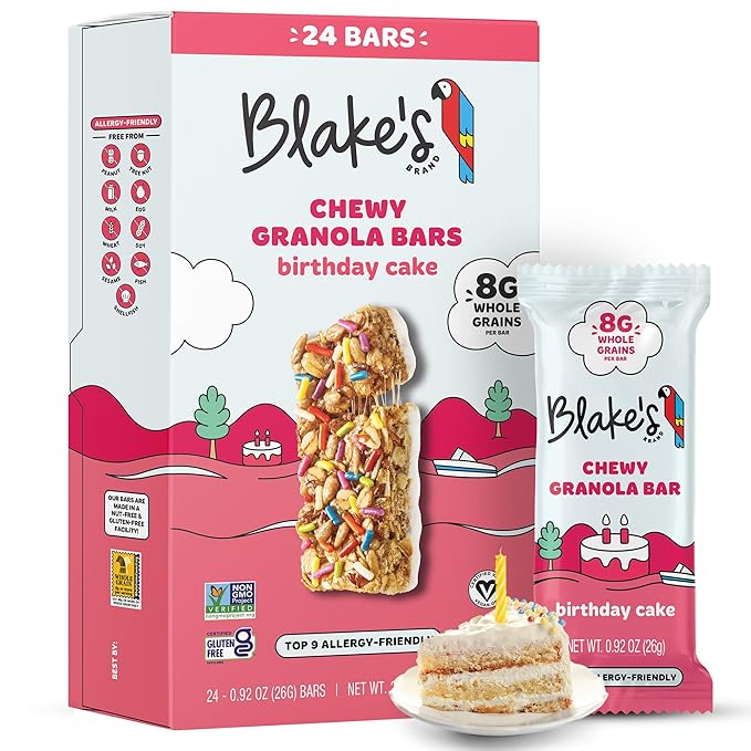 Blake’s Seed Based Chewy Granola Bars — Birthday Cake (24 Count), Vegan, Gluten Free, Nut Free &