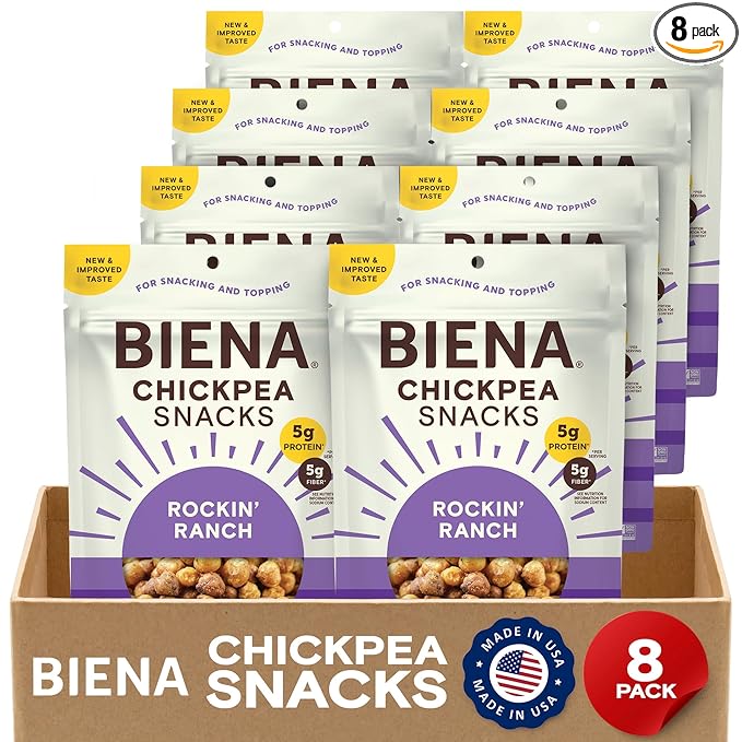 BIENA Chickpea Snacks - Crunchy Roasted Chickpeas - High Fiber Vegan Protein Snacks for Adults and