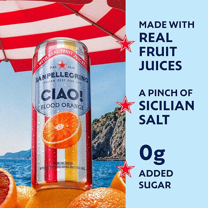 Sanpellegrino CIAO Blood Orange Sparkling Water, Low-Calorie Italian Sparkling Water with Real
