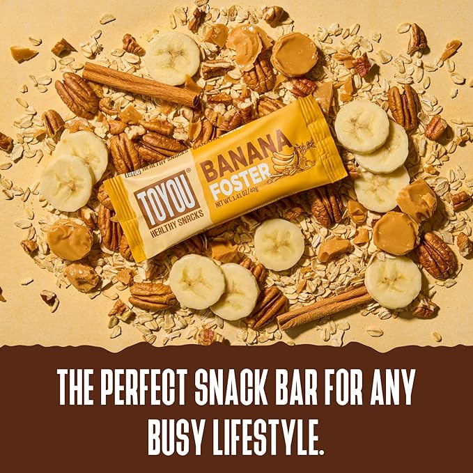 ToYou Chewy Fruit and Nut Bars - Healthy Protein Snacks | Banana Foster - 1.41 Ounce (Pack of 12) |