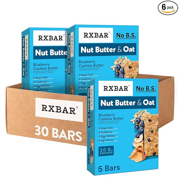 RXBAR Nut Butter and Oat Protein Bars, Protein Snacks, Snack Bars, Blueberry Cashew Butter (6