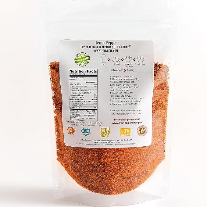FIT Brine - Lemon Pepper, 8oz | Premium Meat Tenderizer & Seasoning | Infuses Fresh, Authentic