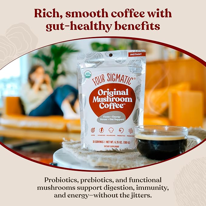 Four Sigmatic Original Mushroom Coffee | High Dose Lion's Mane, Chaga, Turkey Tail, Cordyceps and