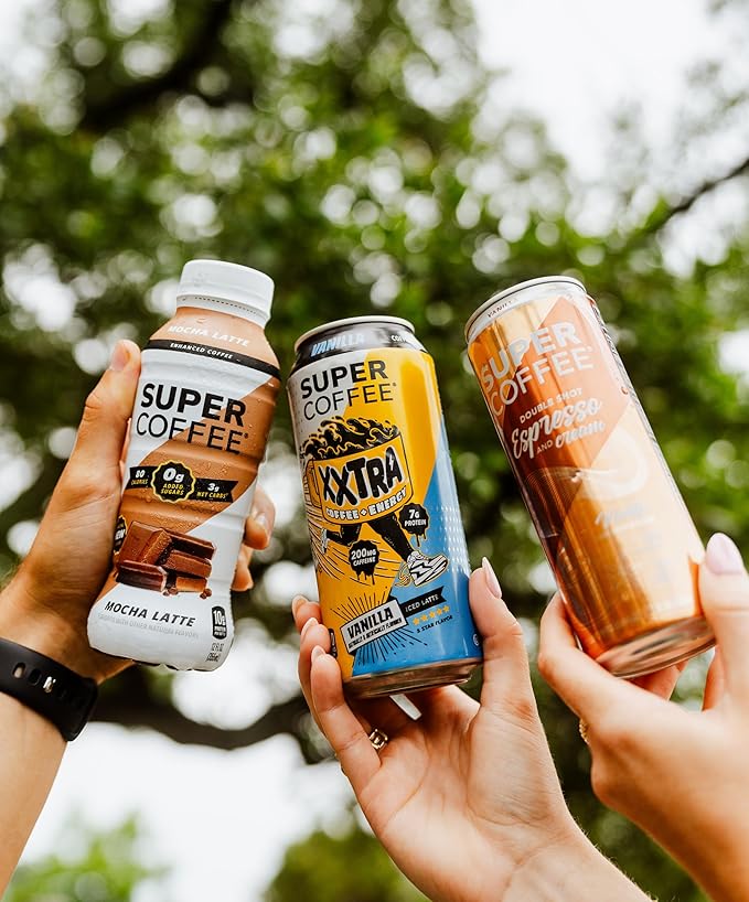 SUPER COFFEE Espresso, Iced Keto Coffee (0g Added Sugar, 10 Calories) [Triple Shot Black] 11 Fl Oz